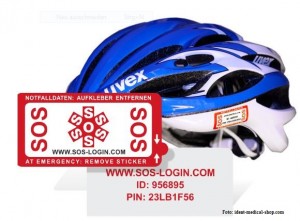 SOS-Notfallsticker auf einem Fahrradhelm